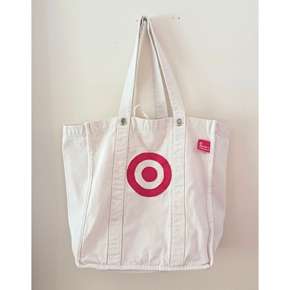 Target Reusable Natural Canvas Shopping Tote Red Gircle Logo 12X7X13.5